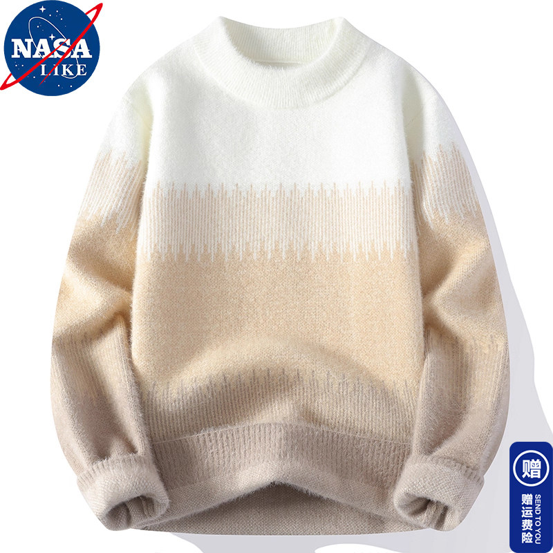 NASA毛衣男秋冬款青少年针织打底衫高中学生仿水貂绒加厚保暖衣潮