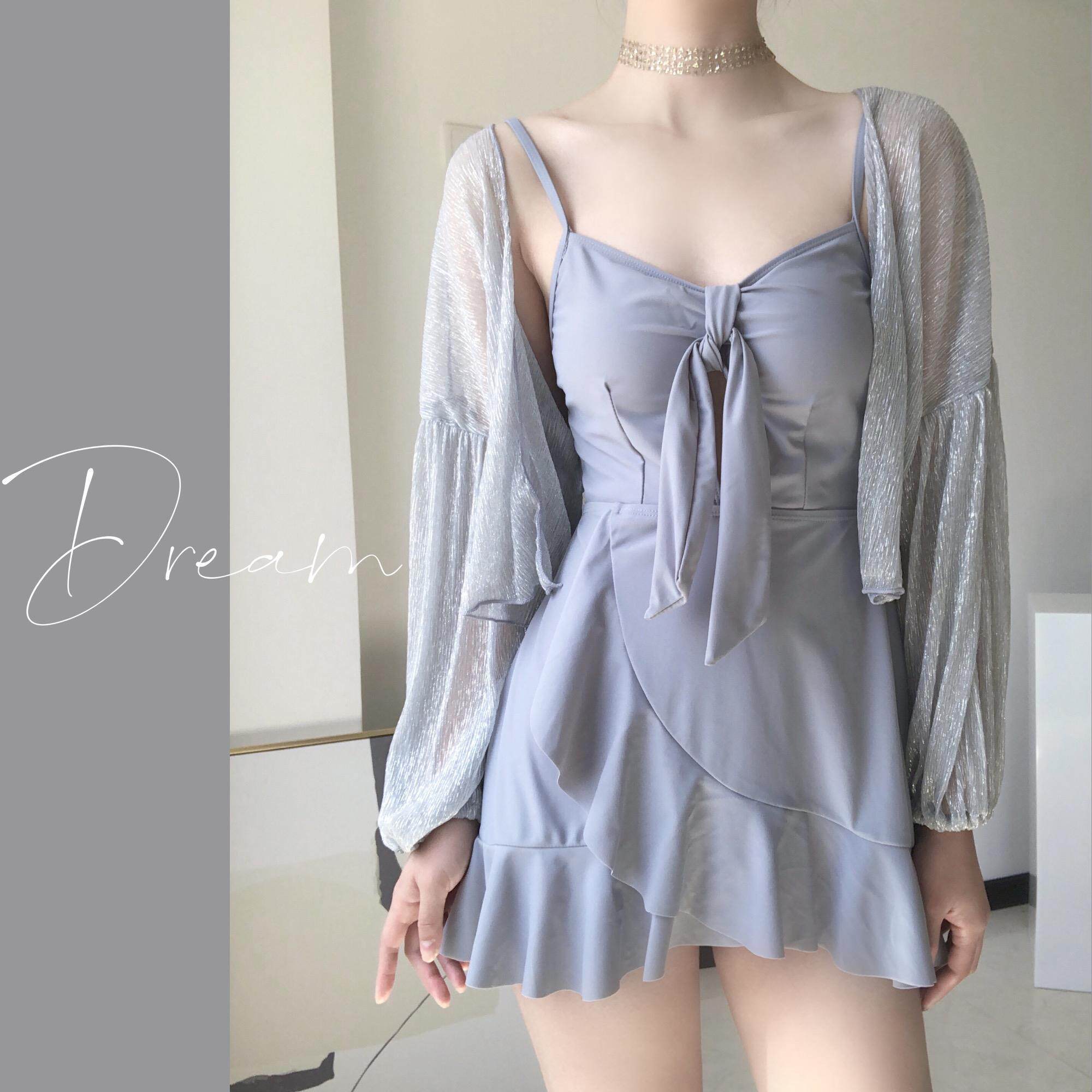 泳衣女夏仙气2026新款保守连体胖MM显瘦长袖防晒罩衫学生少女泳装