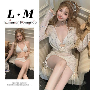 防晒海边度假温泉纯欲 长袖 2026新款 分体泳衣女士比基尼三件套罩衫