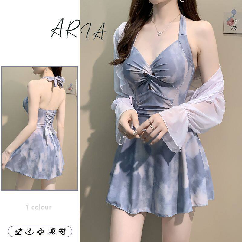 泳衣女士遮肚ins超仙连体保守小胸温泉成人仙女遮肉露背度假泳装