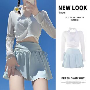 甜美泳衣女学生少女分体裙式 夏超仙纯欲风保守防晒遮肚显瘦游泳装