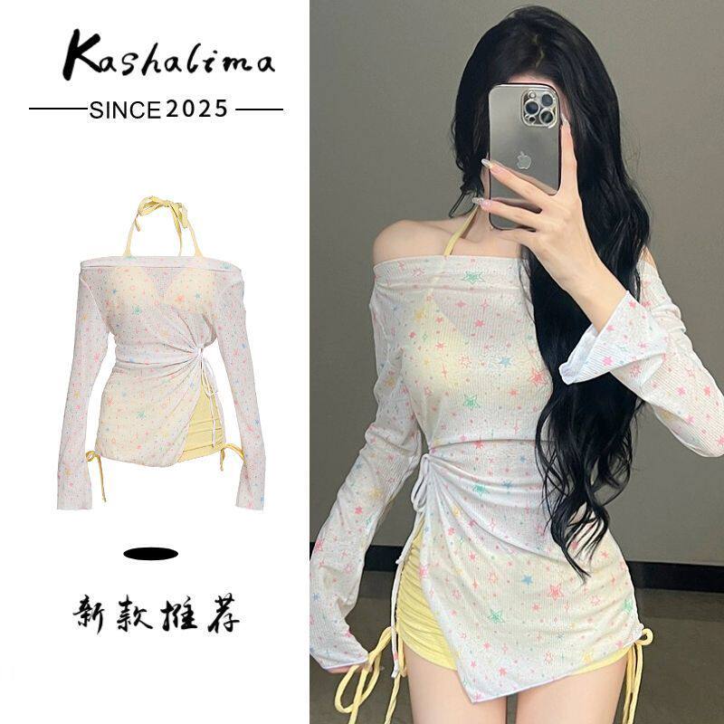 分体泳衣女海边度假高级感长袖防晒三件套性感纯欲平角泡温泉泳装