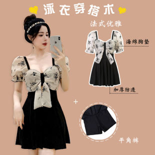 连体泳衣女微胖女孩高级感保守显瘦小胸聚拢复古泡温泉度假游泳装