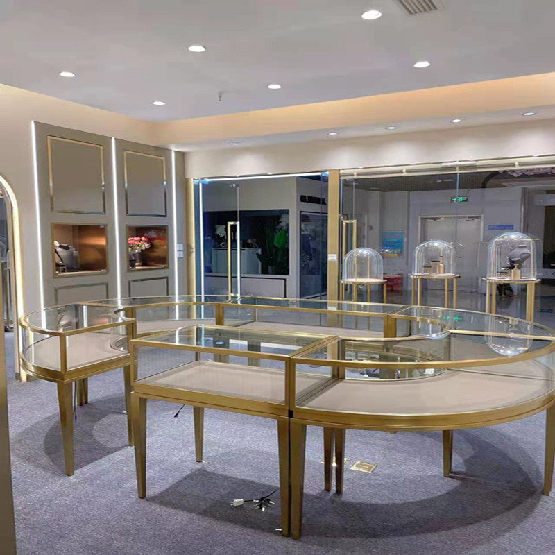 圆形珠宝柜不锈钢黄金首饰奢侈品展柜中岛柜台透明玻璃柜异形柜台