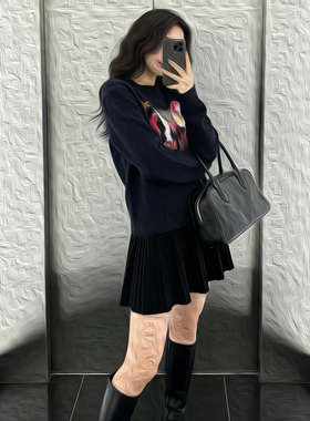 juicefish马上富贵!提花羊绒羊毛衫秋冬圆领仿钻针织衫新岁礼物女