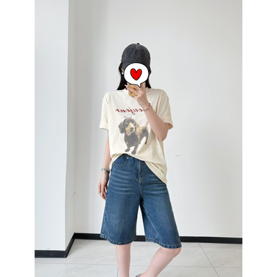 天丝莱赛尔透气松紧腰牛仔中裤女