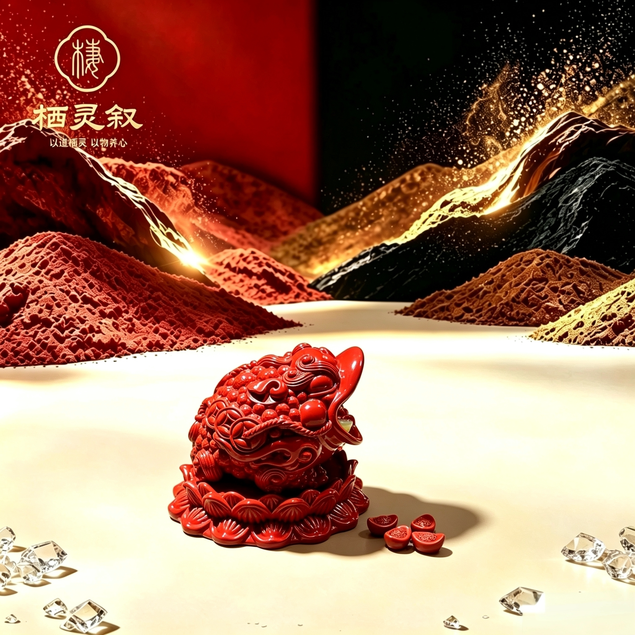 知序朱砂原矿高含量金蝉元宝摆件