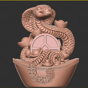 STL元宝生肖蛇圆雕图雕刻机木雕摆件三维立体图3D打印模型文件