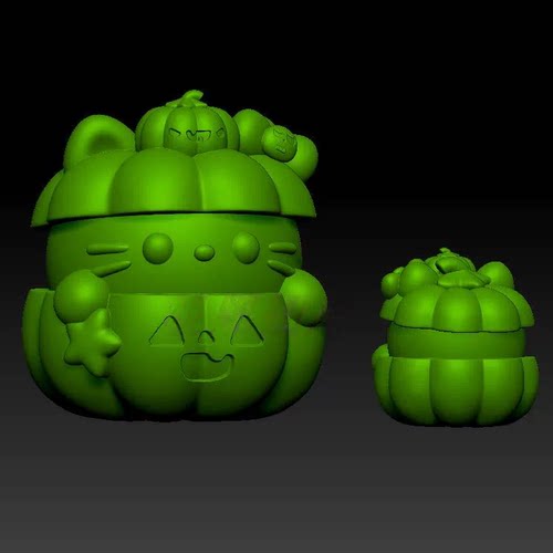 三丽鸥KT猫三维立体圆雕图STL图万圣骷髅南瓜雕刻3D打印模型C462