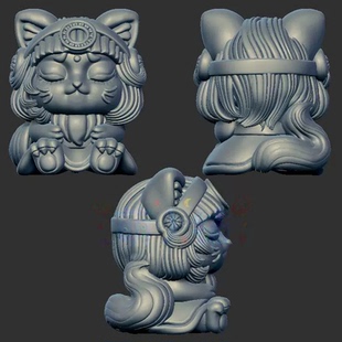 猫女小猫猫女孩三维立体图3d打印stl文件圆雕图雕刻机3d模型2136