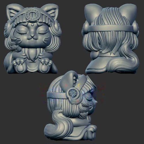 猫女小猫猫女孩三维立体图3d打印stl文件圆雕图雕刻机3d模型2136