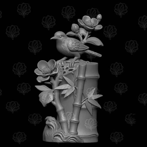 su竹雕花鸟摆件3D模型圆雕图三维立体图STL雕刻打印文件Z295