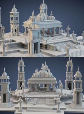 东南亚缅甸老挝西方建筑城堡maya c4d fbx obj格式模型场景A255