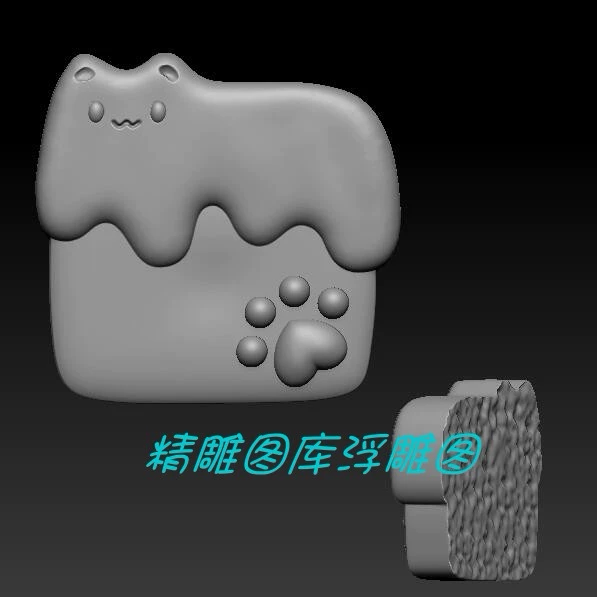 小猫饼干三维立体图圆雕图STL文件卡通猫牌雕刻3d打印模型B903