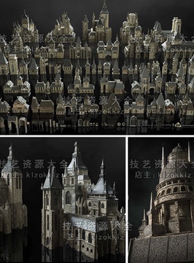 欧洲建筑中世纪城堡3d模型包欧式歌特古建筑古堡教堂建模maya/ue5