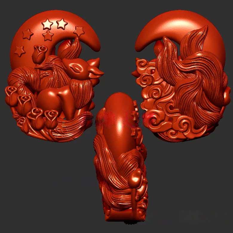 狐狸玫瑰花月亮星星三维立体图圆雕图stl文件雕刻机3d模型1772