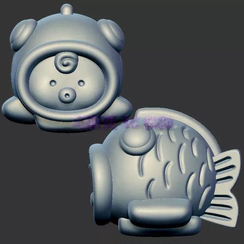 小鱼锦鲤金鱼圆雕图雕刻机图纸stl文件三维立体图3d打印模型1345