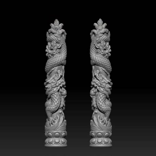 新款龙柱莲花底座一对STL格式圆雕图三维精雕文件3D打印模型