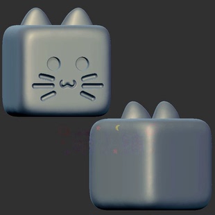 方块小猫咪珠子三维立体图3d打印stl文件圆雕图雕刻机3d模型2631