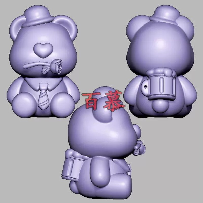 玫瑰花小熊三维立体图圆雕图STL文件雕刻机3D模型3113