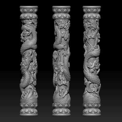 龙柱雕刻机墓碑莲花柱子STL格式圆雕图三维精雕文件3D打印模型