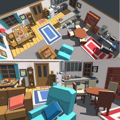 unity3d卡通房间素材风格化室内场景简单建模家具资产u3d游戏模型