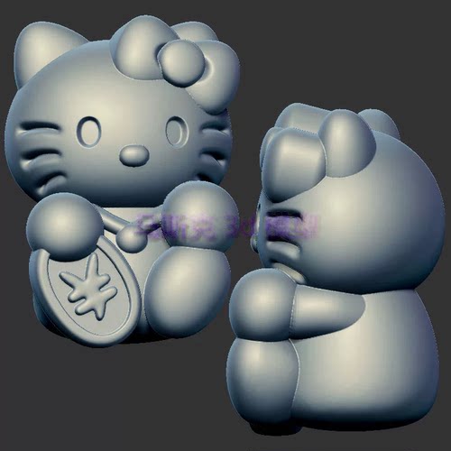 kt猫招财猫圆雕图雕刻机图纸stl文件三维立体图3d打印模型1512