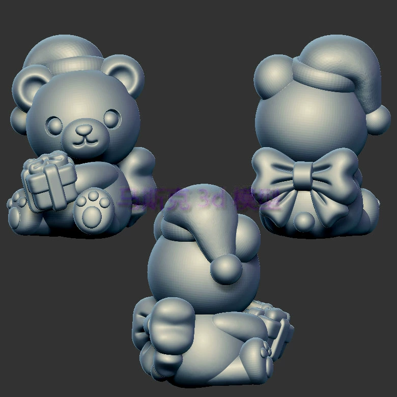 卡通圣诞礼物小熊三维立体图圆雕图stl文件雕刻机3d模型919