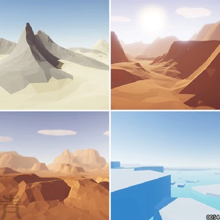 unity3d卡通山体地形地貌场景素材风格化山地冰川u3d模型lowpoly