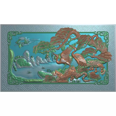 松鹤延年浮雕立体雕刻古建筑祠堂照壁影壁墙石雕图电脑精雕图新款