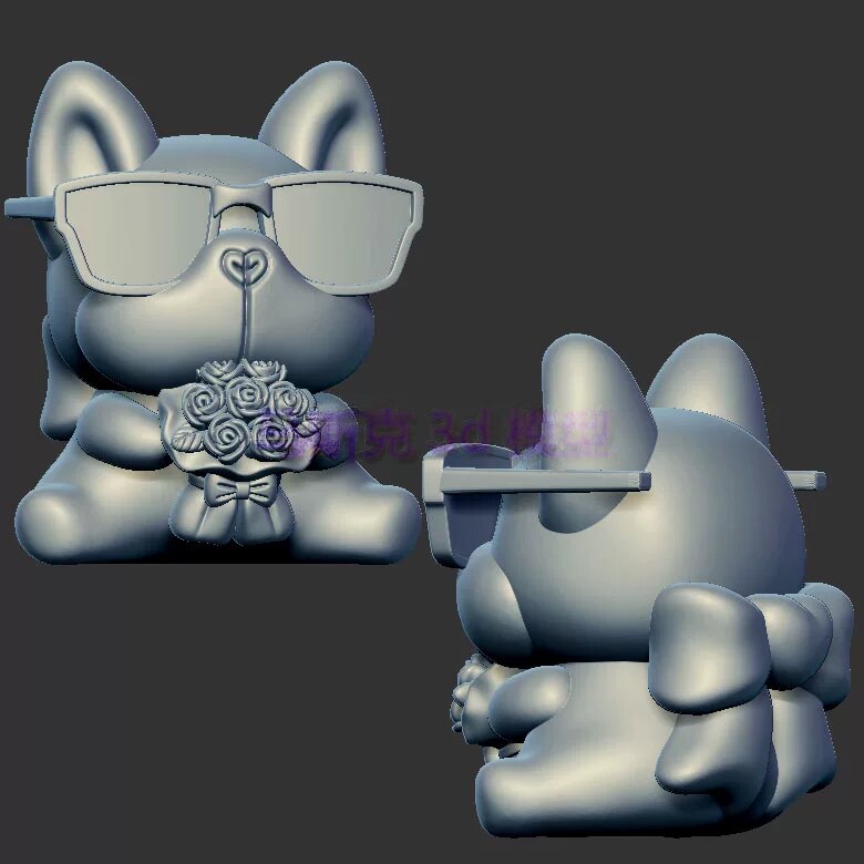 玫瑰花法斗狗圆雕图雕刻机图纸stl文件三维立体图3d打印模型1529