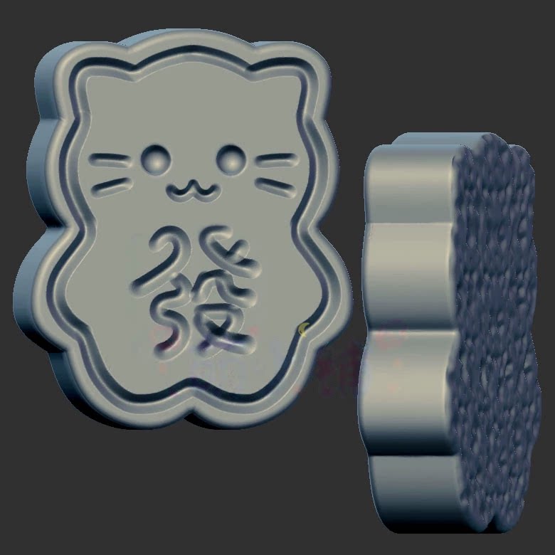 招财猫饼干發财三维立体图3d打印stl文件圆雕图雕刻机3d模型2612