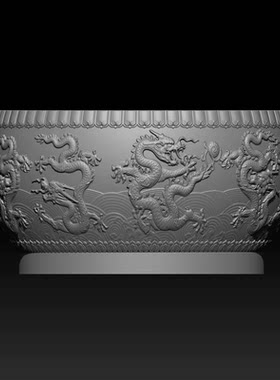 九龙花盆鱼缸浮雕STL格式圆雕图三维立体精雕文件3D打印