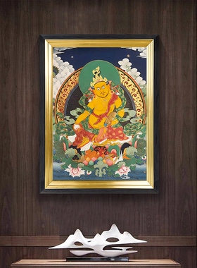 藏式唐卡普贤菩萨五色黄财神像挂画财宝天王发财大日如来装饰挂画