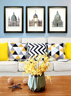 北欧风格现代简约黄色抱枕客厅沙发靠垫靠背大号靠枕套不含芯定制