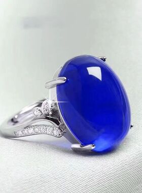 天然蓝宝石戒指女款可调节民族风送妈妈绿玉髓款玛瑙泰银戒指活口