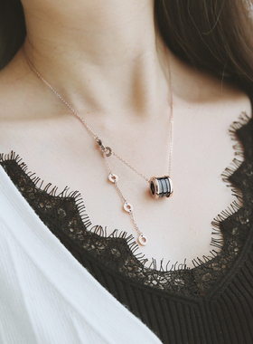 钛钢玫瑰金圆柱锁骨链网红同款