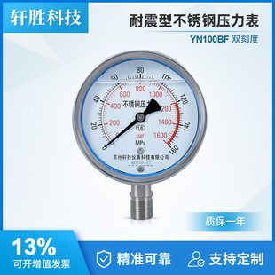 不锈钢抗震液压压力表 1600bar 耐震不锈钢压力表 160MPa YN100BF