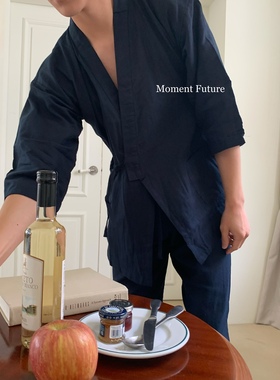 Moment Future春夏日式和服男士睡衣家居服灰色藏青色休闲纱布