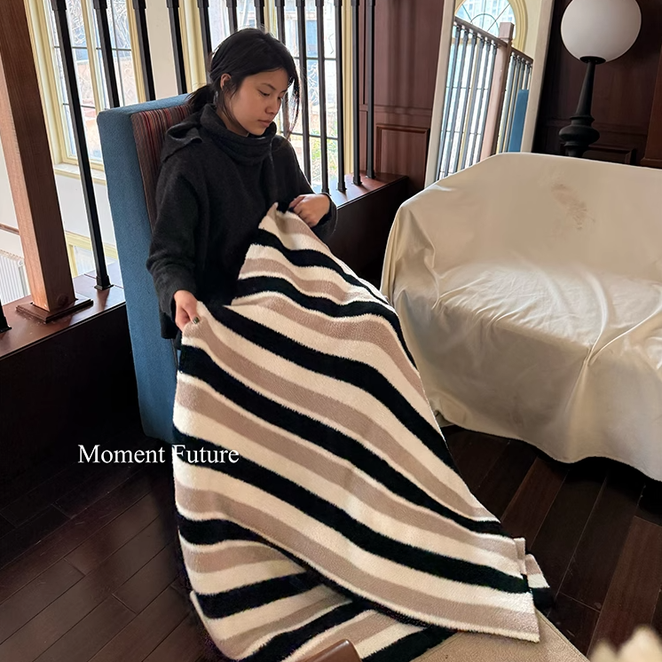 Moment Future美式复古简约四季空调沙发毯不掉毛盖毯条纹拼色毯,床上用品,休闲毯/毛毯/绒毯,淘宝优惠券,粉丝福利购,淘宝优惠卷