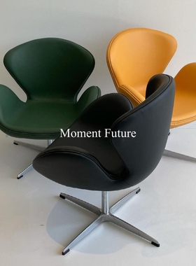 Moment Future天鹅椅设计师椅子简约电脑椅餐椅黑色皮铝合不锈钢