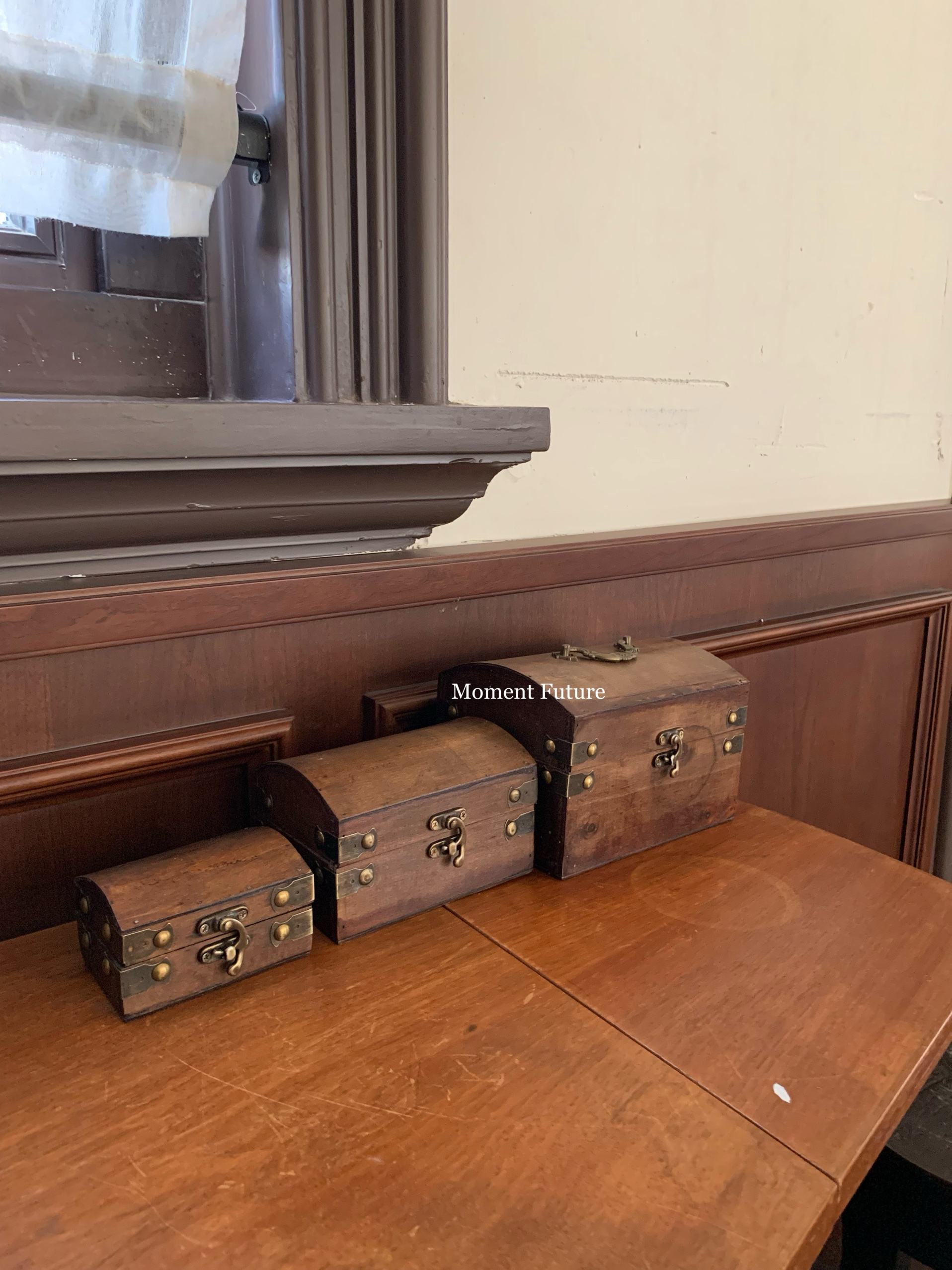 Moment Future复古木质收纳盒海盗藏宝箱桌面木盒储物盒陈列摆件