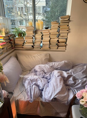 Moment Future复古法式韩系ins四件套蓝色条纹碎花床上用品棉