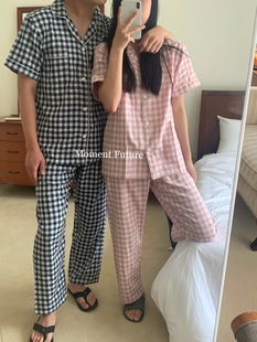 Moment 格子简约韩系舒适男女家居服情侣睡衣 Future夏季 睡衣日式