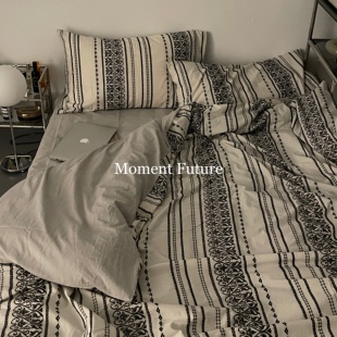 Moment 韩系全棉复古风民族提花水洗棉四件套床上用品 Future日式