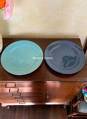 Moment复古风陶瓷椭圆盘简约西餐意面盘沙拉盘餐盘早餐盘蓝色