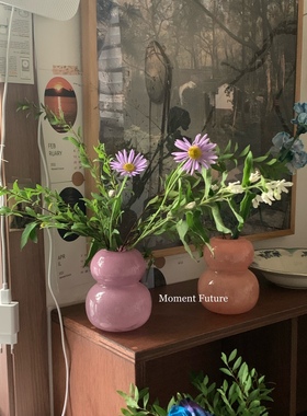 Moment Future法式复古玻璃花瓶葫芦形紫色肉粉粉简约摆件装饰品