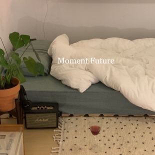 韩系水洗棉四件套白绿复古组合ins博主同款 Moment Future日式