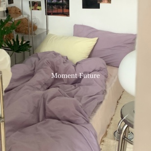 Moment 韩系粉紫多色水洗棉纯色四件套无印风床上用品 Future日式