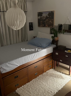 Moment Future复古实木床架美式单人床儿童床拍摄摆件抽屉柜床架